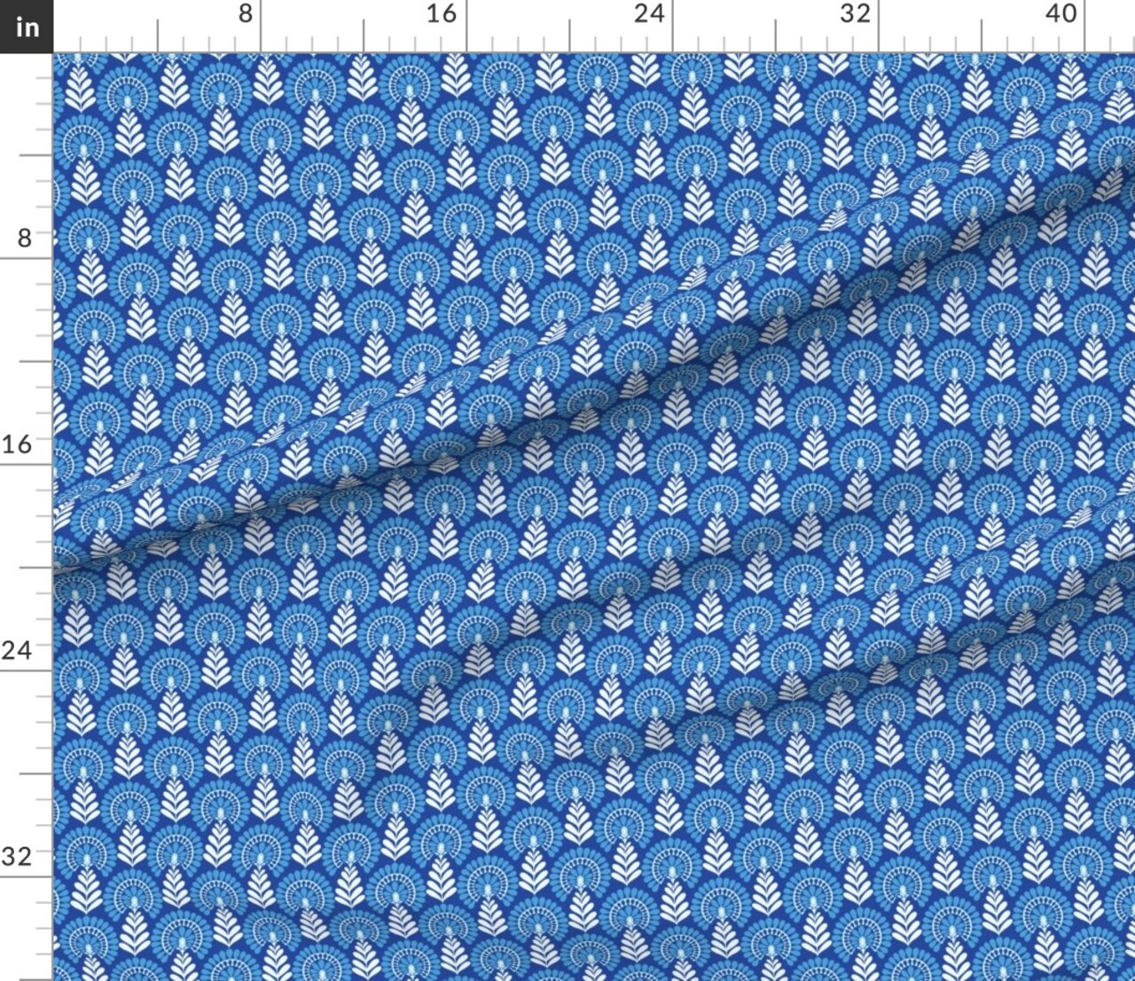 Blue Flowers Indian Block Print Monochrome Small Scale Cobalt Indigo Custom Printed Fabric by Spoonflower Various Fabrics by the Yard or Fat Quarter